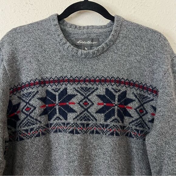 Eddie Bauer Fair Isle Wool Blend Crew Neck Sweater Size XL in Gray - Picture 2 of 8